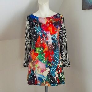 Amma made in LA Top Tunic Multi Colore Abstract Animal Design  3/4 Sleeve, Sz S